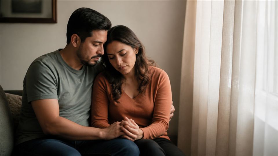 Pareja acompañándose después de una pérdida gestacional