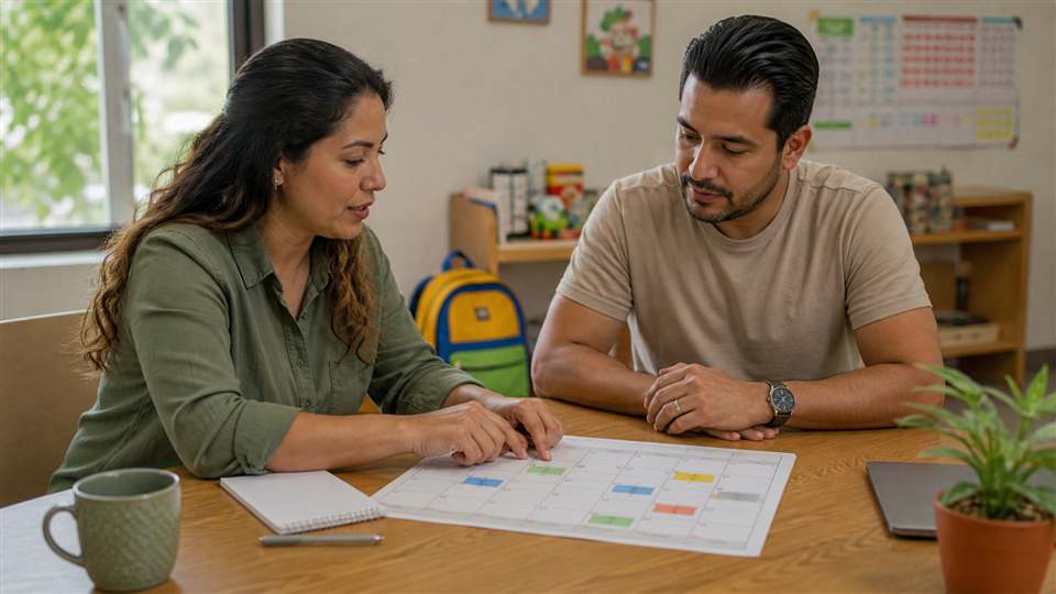 Dos progenitores separados coordinando el calendario de sus hijos