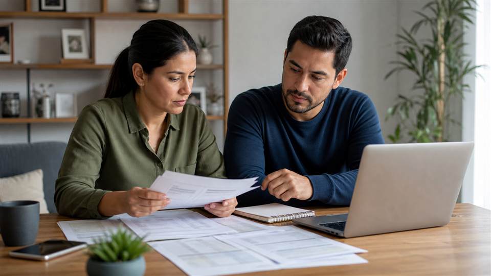 Pareja revisando cuentas con transparencia después de una deuda oculta